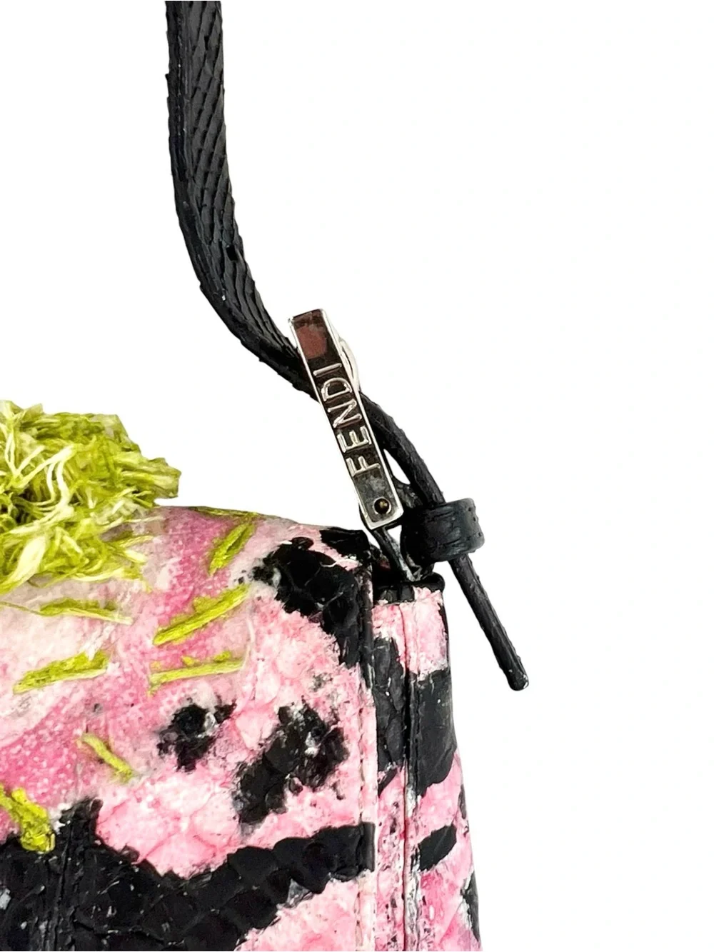 RARE FENDI Upcycled Vintage Mini FF Baguette Bag in Black Pink & Green - Picture 7 of 16